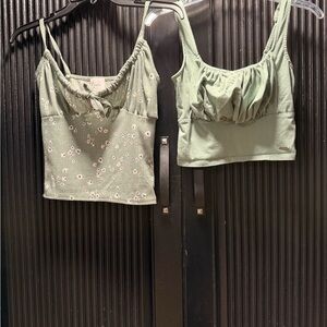 Sage Green Floral & Solid Crop Tank Tops - Set of 2 - Hollister and Livi